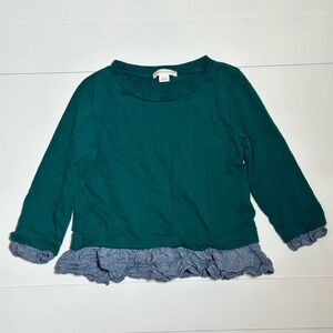 J. Crew Crewcuts Toddler Girl’s Green Long Sleeve Top with Ruffle Size 3T